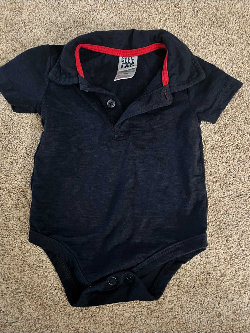 Little Lad Navy Polo Bodysuit snap closure short sleeve preppy with Red Trim 6M